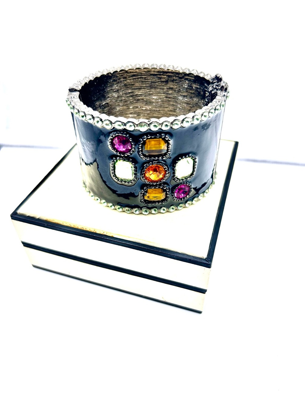 Loulou de la falaise hinged bangle  rhinestones missing stones safety chain boho